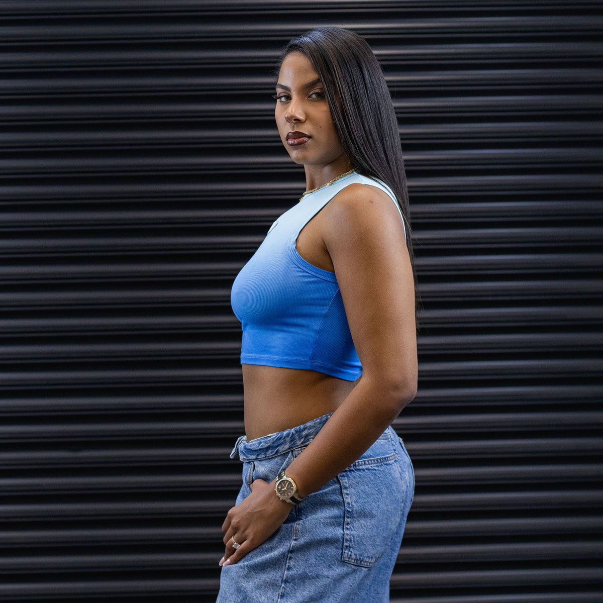 Halter Neck Crop Top – Blue