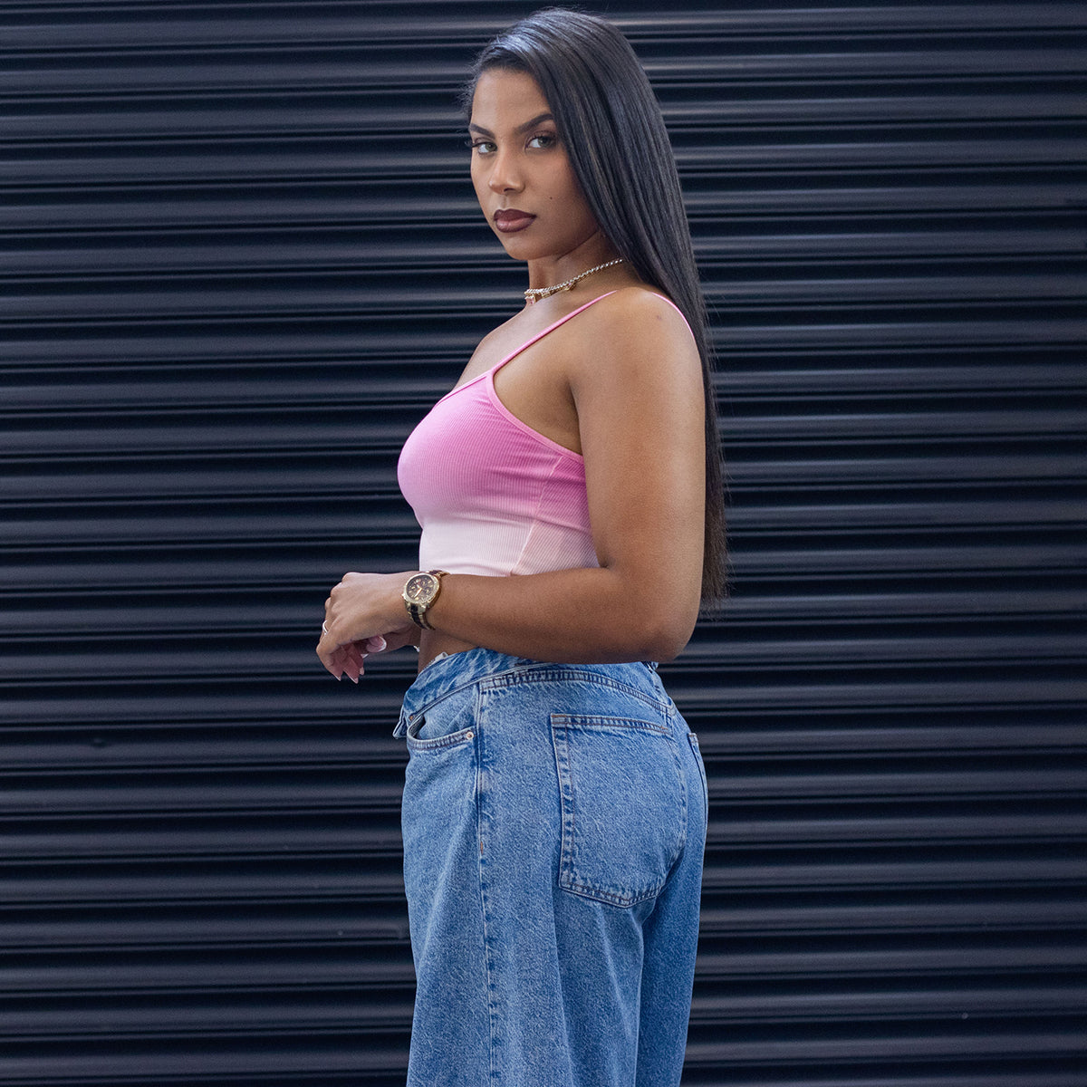 Strapped Crop Top – Pink