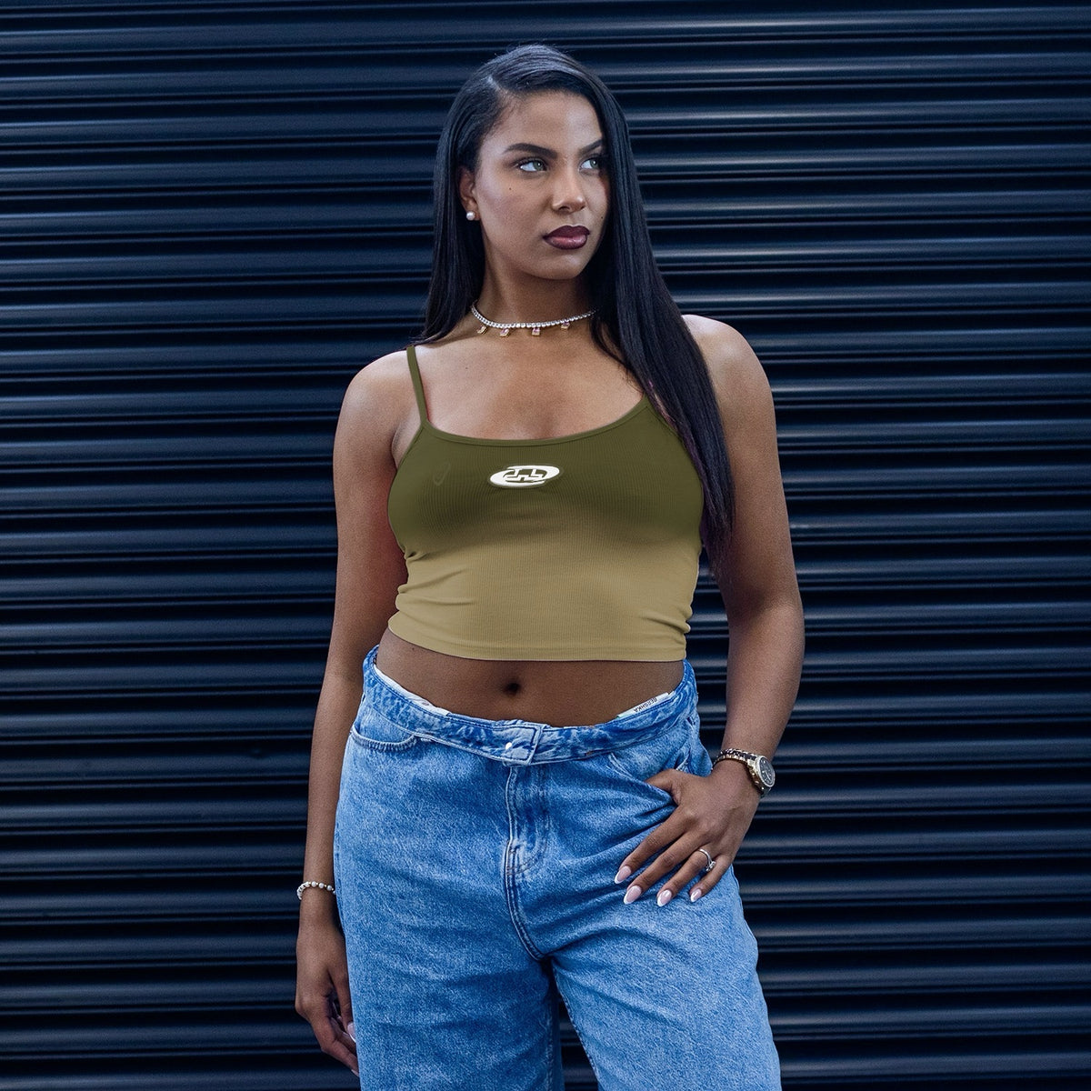 Strapped Crop Top – Khaki