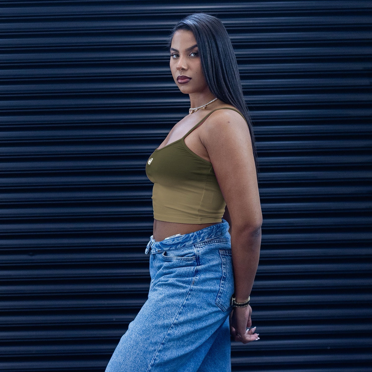 Strapped Crop Top – Khaki