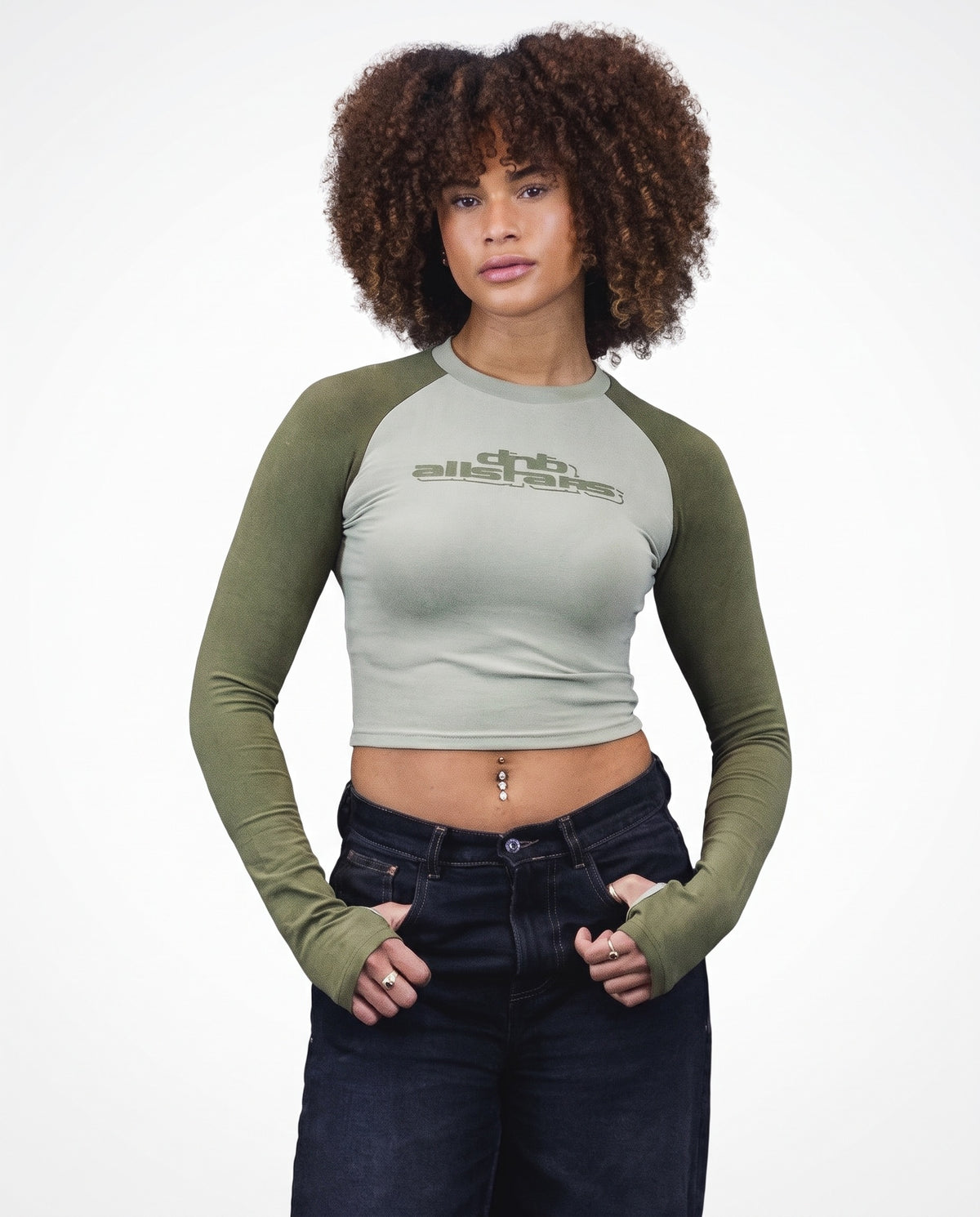 Long-Sleeve Crop Top – Khaki – DnB Allstars
