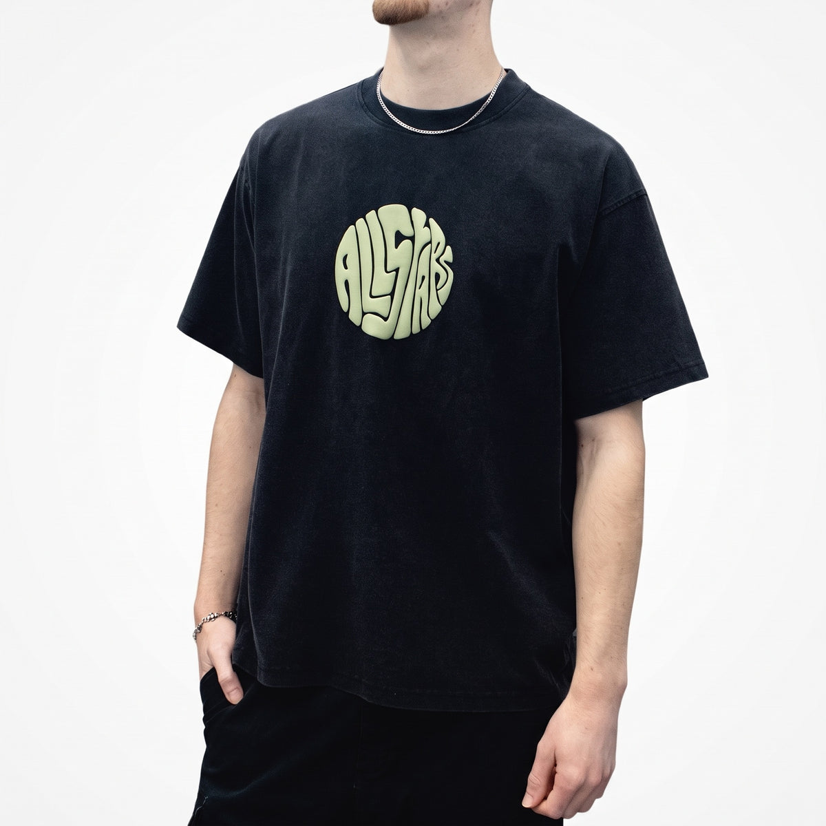 Rounded Logo T-Shirt – Acid Wash Black – DnB Allstars
