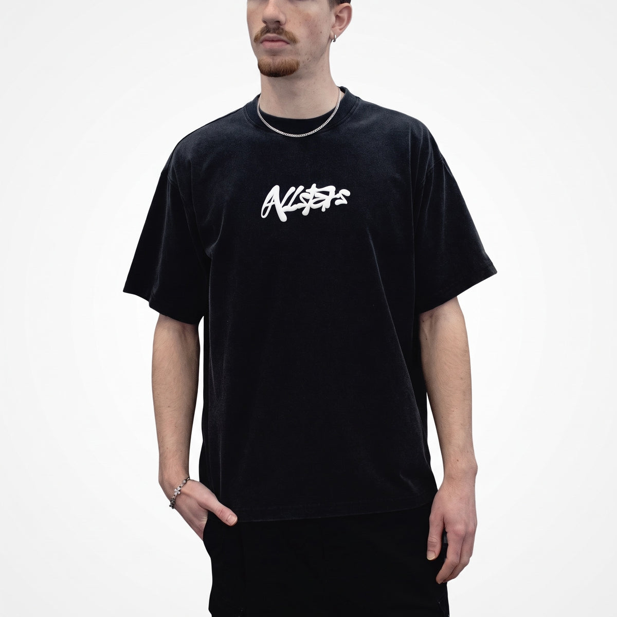 Script Logo T-Shirt – Acid Wash Black – DnB Allstars