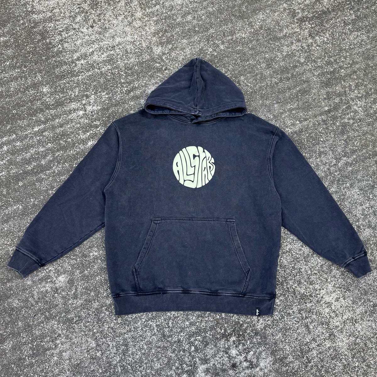 Rounded Logo Hoodie – Acid Wash Black