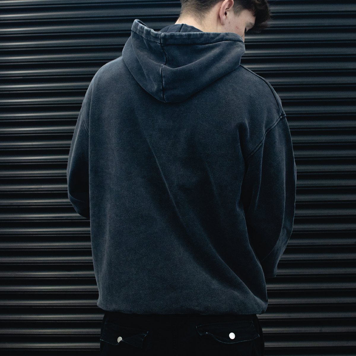 Rounded Logo Hoodie – Acid Wash Black