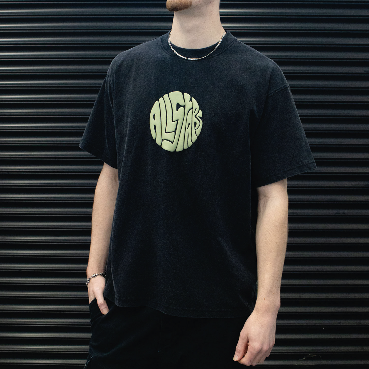 Rounded Logo T-Shirt – Acid Wash Black
